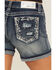 Image #2 - Grace In LA Women's Medium Wash Mid Rise Embroidered Stretch Denim Shorts, Medium Wash, hi-res