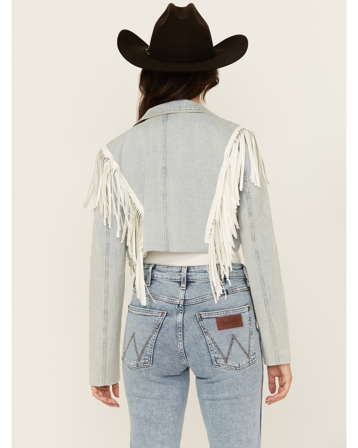 Image #4 - Azalea Wang Women's Halina Fringe Light Wash Cropped Denim Jacket, Light Wash, hi-res