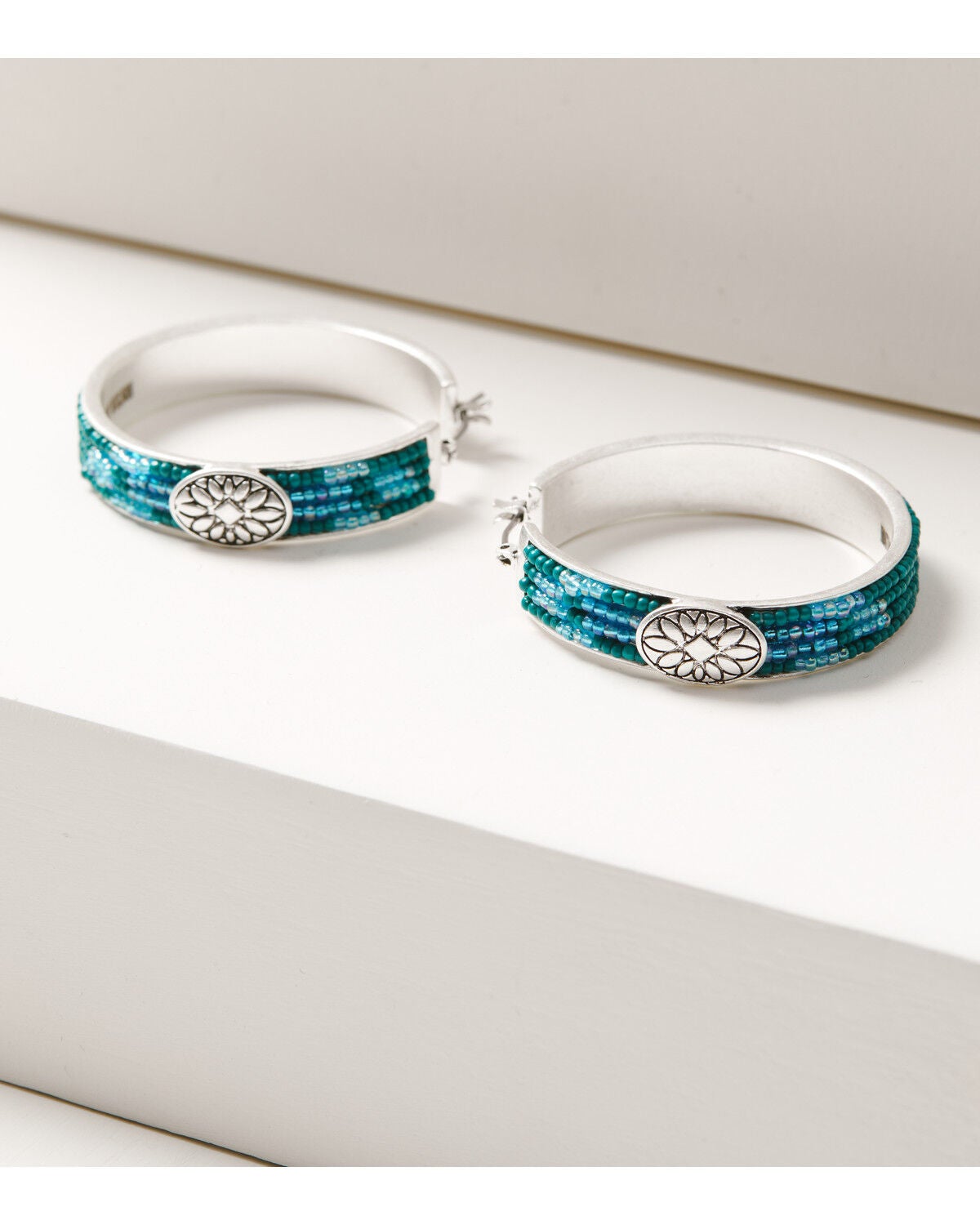 Lainey Wilson Women's Beaded Hoop Earrings, Silver, hi-res