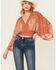 Image #1 - Beyond The Radar Women's Mesh Printed Long Sleeve Crop Top, Rust Copper, hi-res