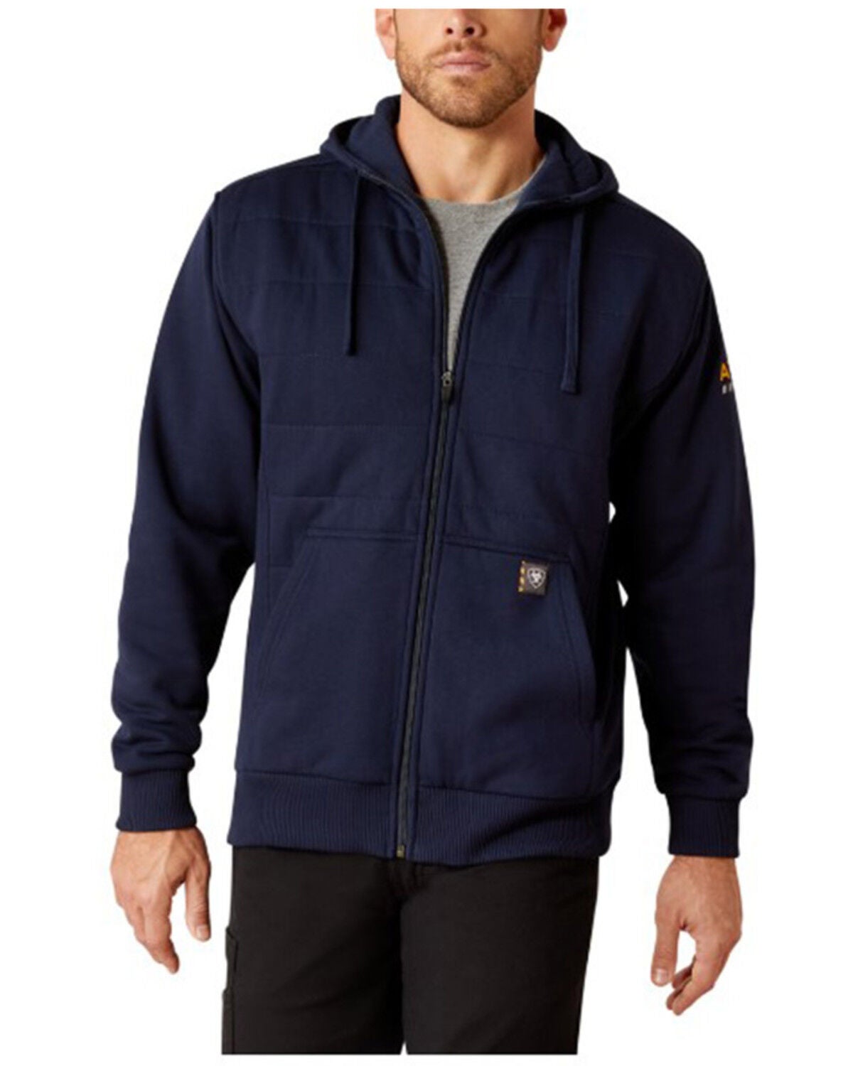 Ariat Men's Rebar All-Weather Insulated Full Zip Hooded Sweatshirt, Navy, hi-res
