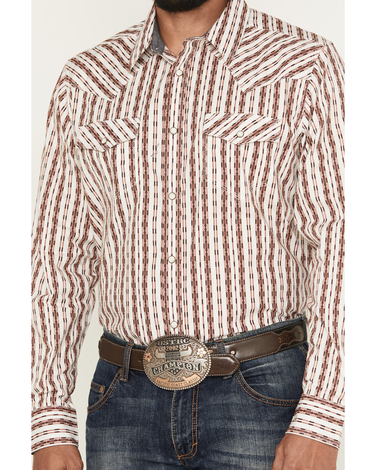 Image #3 - Moonshine Spirit Men's Racer Striped Print Long Sleeve Snap Western Shirt, White, hi-res