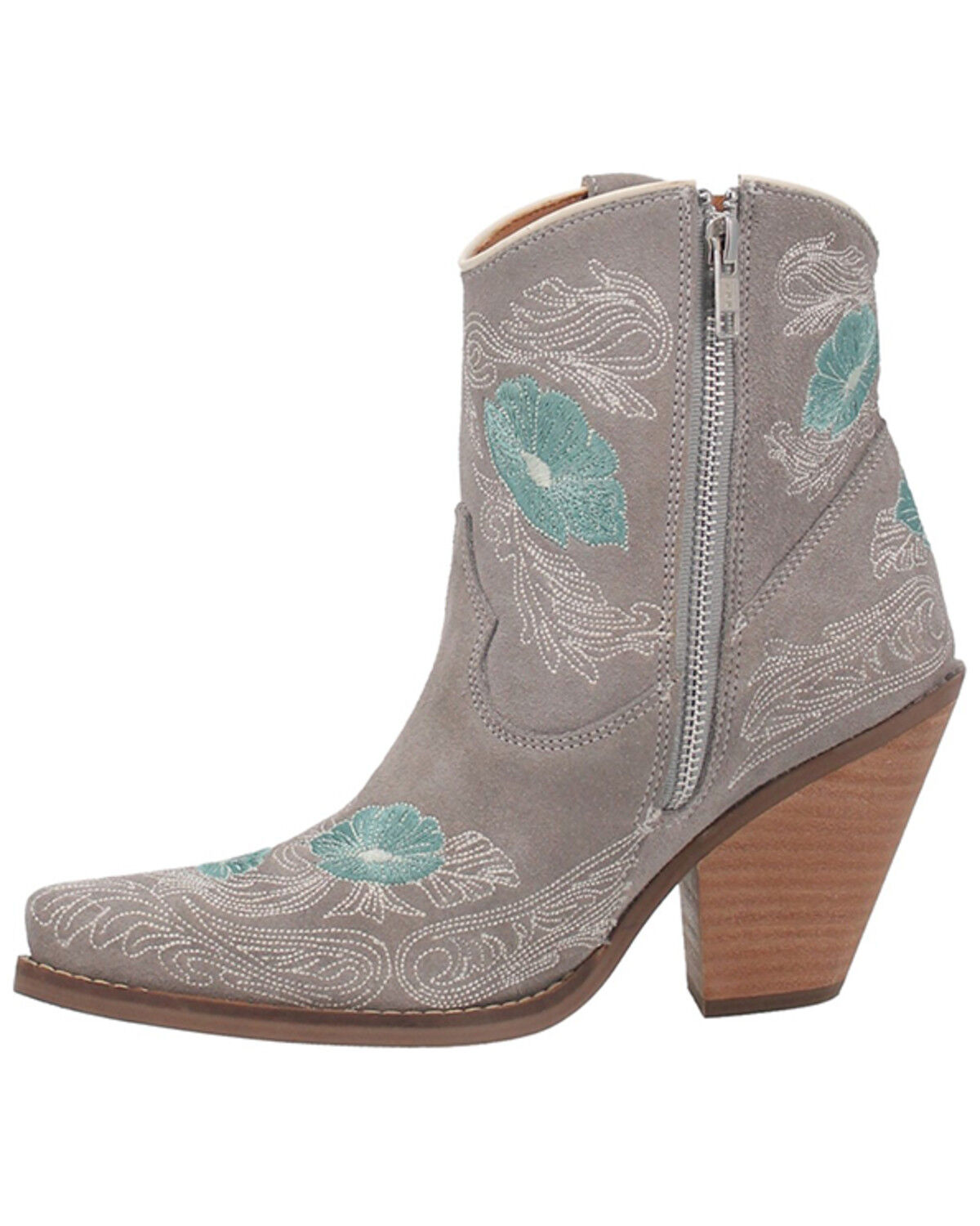 Image #3 - Dingo Women's Tootsie Floral Embroidered Western Fashion Booties - Snip Toe, Grey, hi-res
