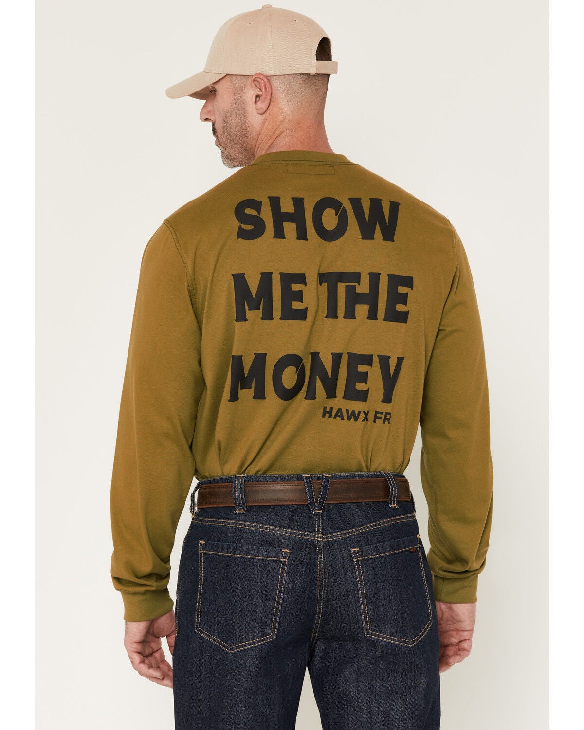 Image #1 - Hawx Men's FR Solid Money Long Sleeve Work T-Shirt, Green, hi-res