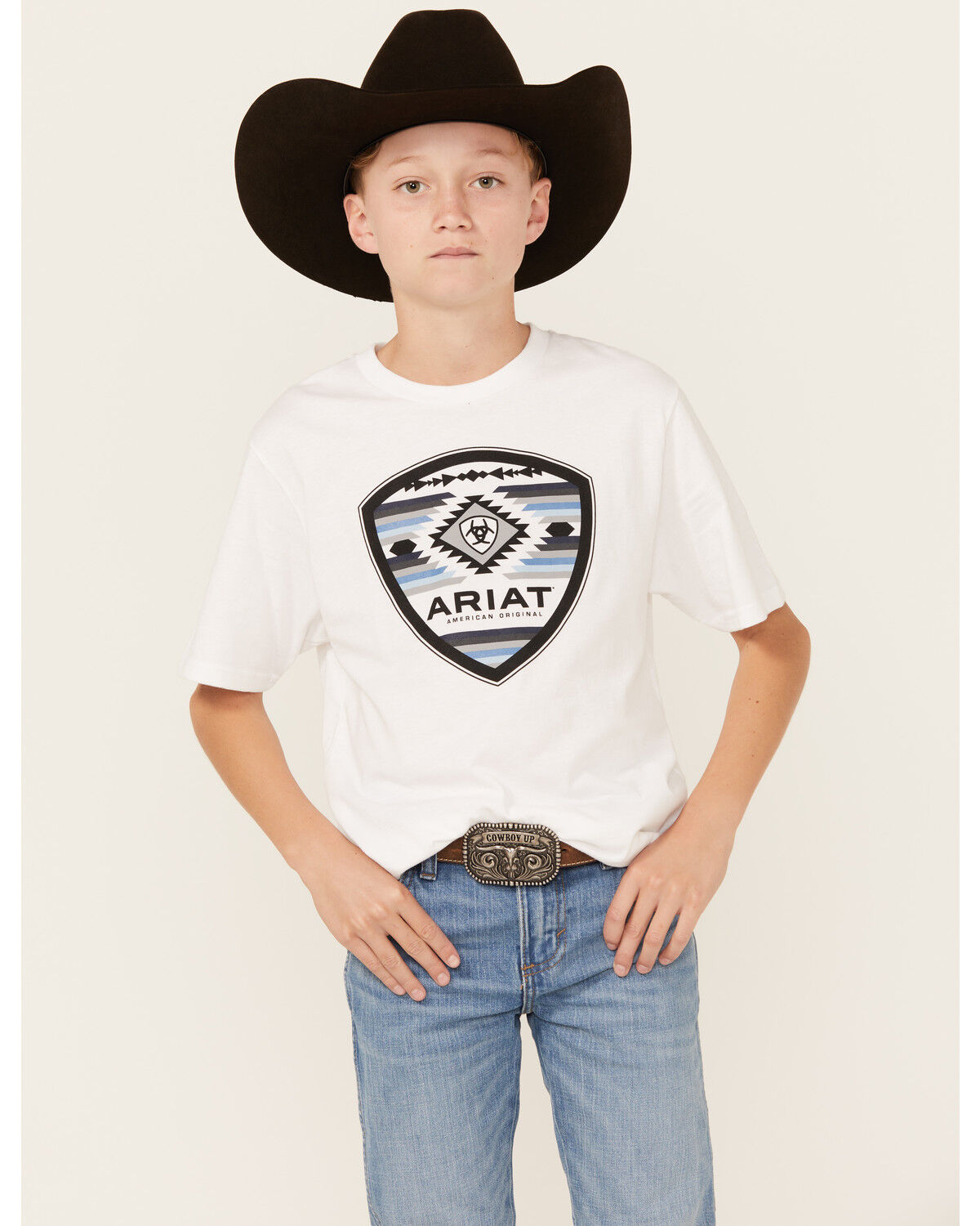 Image #1 - Ariat Boys' Southwestern Logo Short Sleeve Graphic T-Shirt, White, hi-res