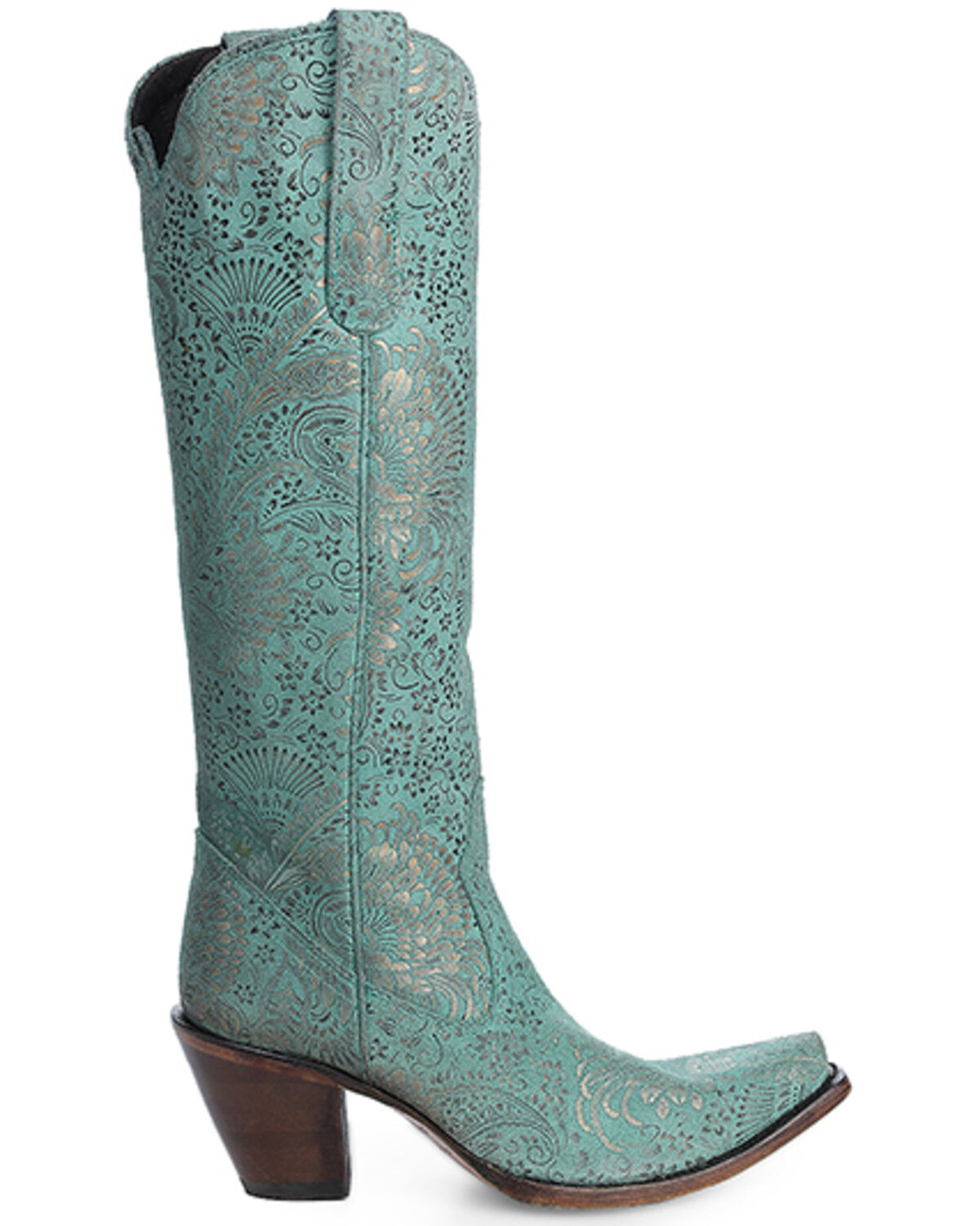 Image #2 - Corral Women's Floral Stamped Tall Western Boots - Snip Toe, Turquoise, hi-res