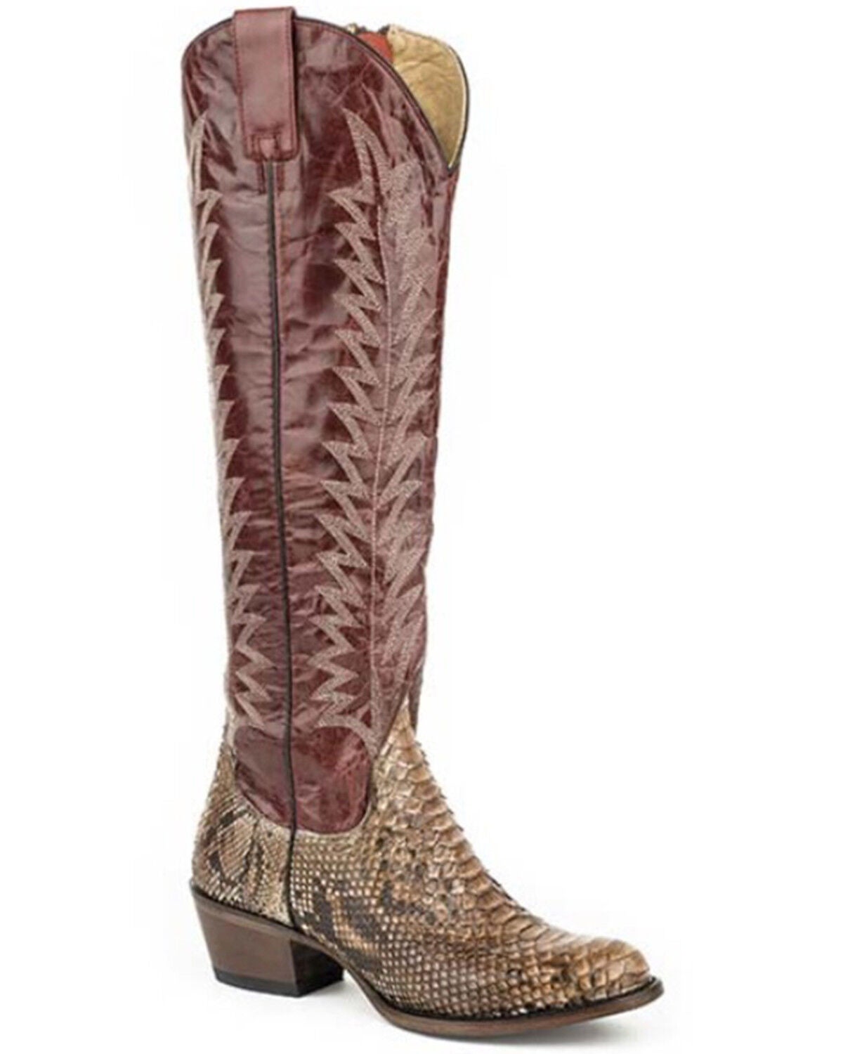 Stetson Men's Ruby Exotic Python Tall Western Boots - Round Toe, Red, hi-res