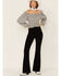 Image #5 - Beyond The Radar Women's Checkered Long Sleeve Crop Peasant Top, Black/white, hi-res