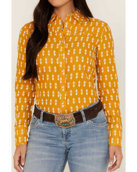 Image #3 - Stetson Women's Southwestern Embroidered Western Pearl Snap Shirt, Yellow, hi-res
