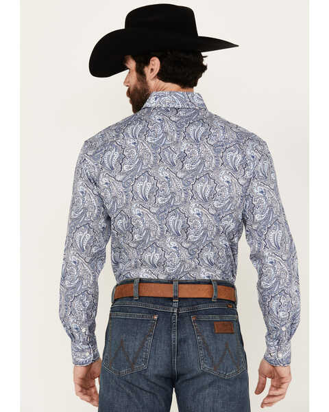 Image #4 - Rough Stock by Panhandle Men's Paisley Print Long Sleeve Pearl Snap Western Shirt, Blue, hi-res