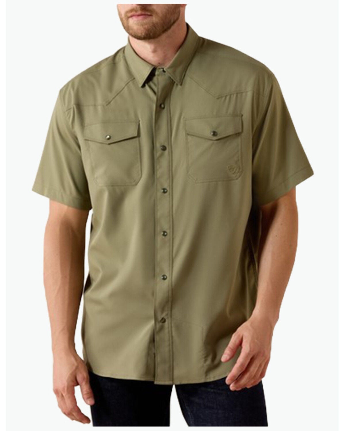 Ariat Men's VentTEK&trade; Solid Short Sleeve Snap Performance Shirt - Big, Olive, hi-res