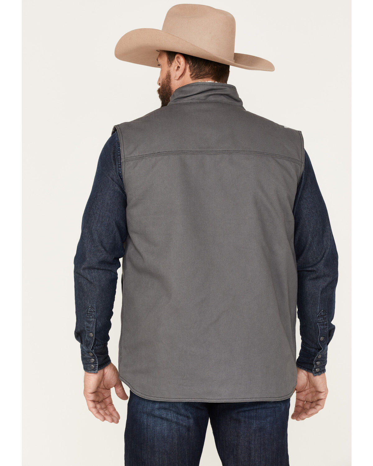 Image #4 - Cowboy Hardware Men's Ranch Canvas Berber Sherpa Lined Vest, Charcoal, hi-res