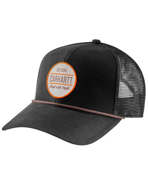 Carhartt Men's Craft Logo Patch Mesh Back Trucker Cap, Black, hi-res