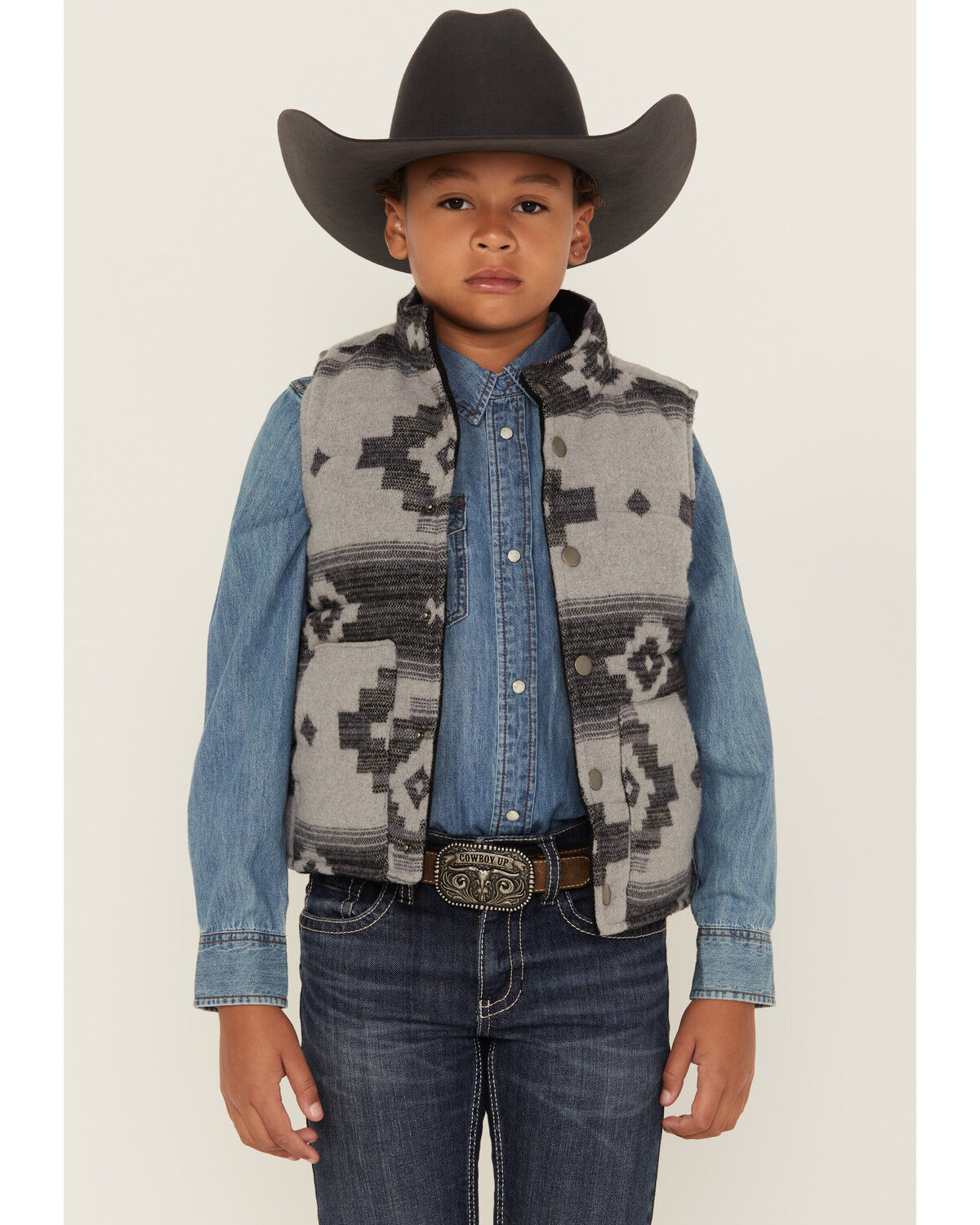 Image #1 - Cody James Boys' Sunset Reversible Jacquard Puffer Vest, Grey, hi-res