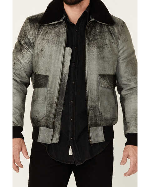 Understated Leather Men's Spirit Distressed Cowhide Zip-Front Leather Bomber Jacket , Distressed Black, hi-res