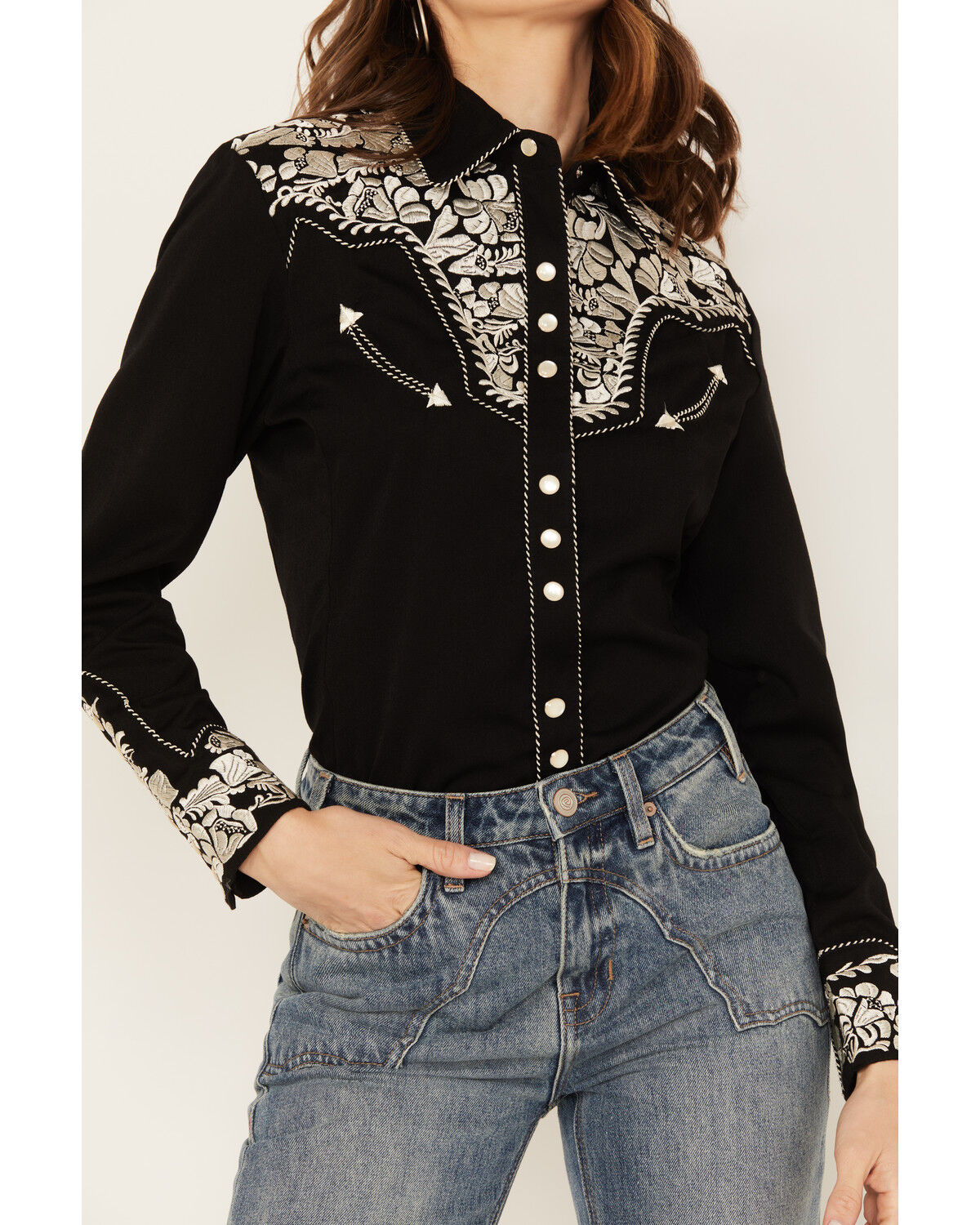 Image #3 - Scully Women's Embroidered Long Sleeve Pearl Snap Western Shirt, Silver, hi-res