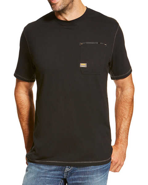 Image #1 - Ariat Men's Rebar Crew Short Sleeve Shirt, Black, hi-res
