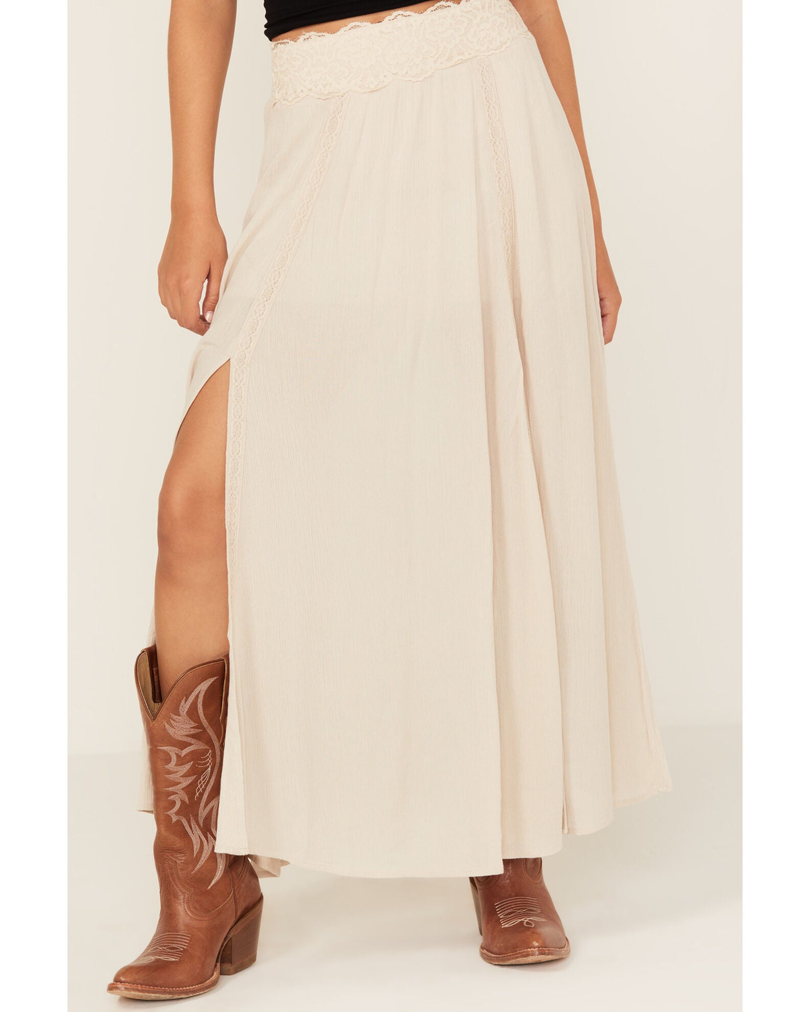 Shyanne Women's Lace Inset Maxi Skirt, Natural