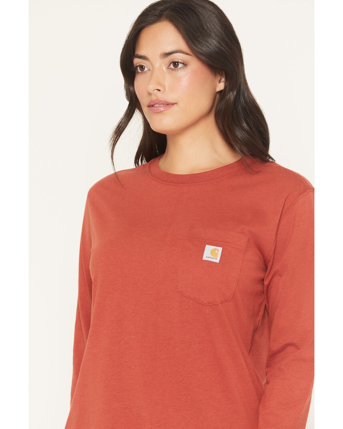 Image #2 - Carhartt Women's TENCEL&trade; Fiber Series Loose Fit Long Sleeve Crewneck Pocket T-Shirt, Red, hi-res
