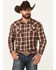 Image #1 - Cody James Men's Traverse Plaid Print Long Sleeve Snap Western Shirt - Tall, Brown, hi-res