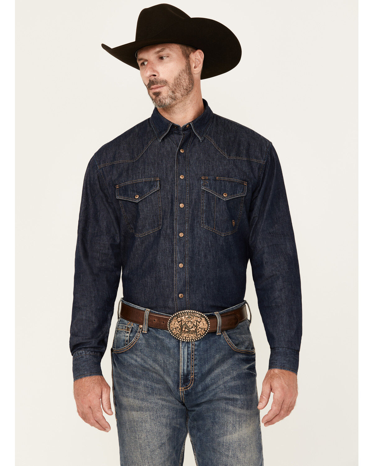 Image #1 - Ariat Men's Classic Denim Long Sleeve Snap Western Shirt - Tall, Blue, hi-res