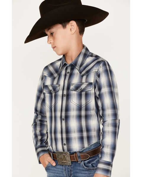 Image #2 - Cody James Boys' Plaid Print Long Sleeve Western Snap Shirt, Blue, hi-res
