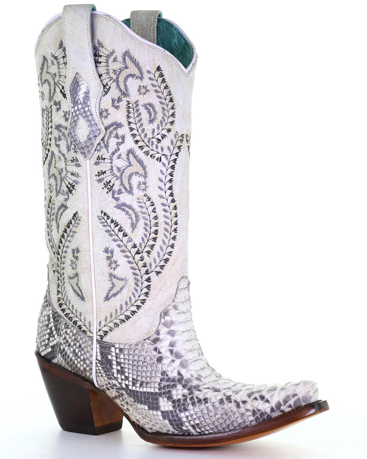 Image #1 - Corral Women's Natural Python Snake Embroidery Western Boots - Snip Toe, , hi-res