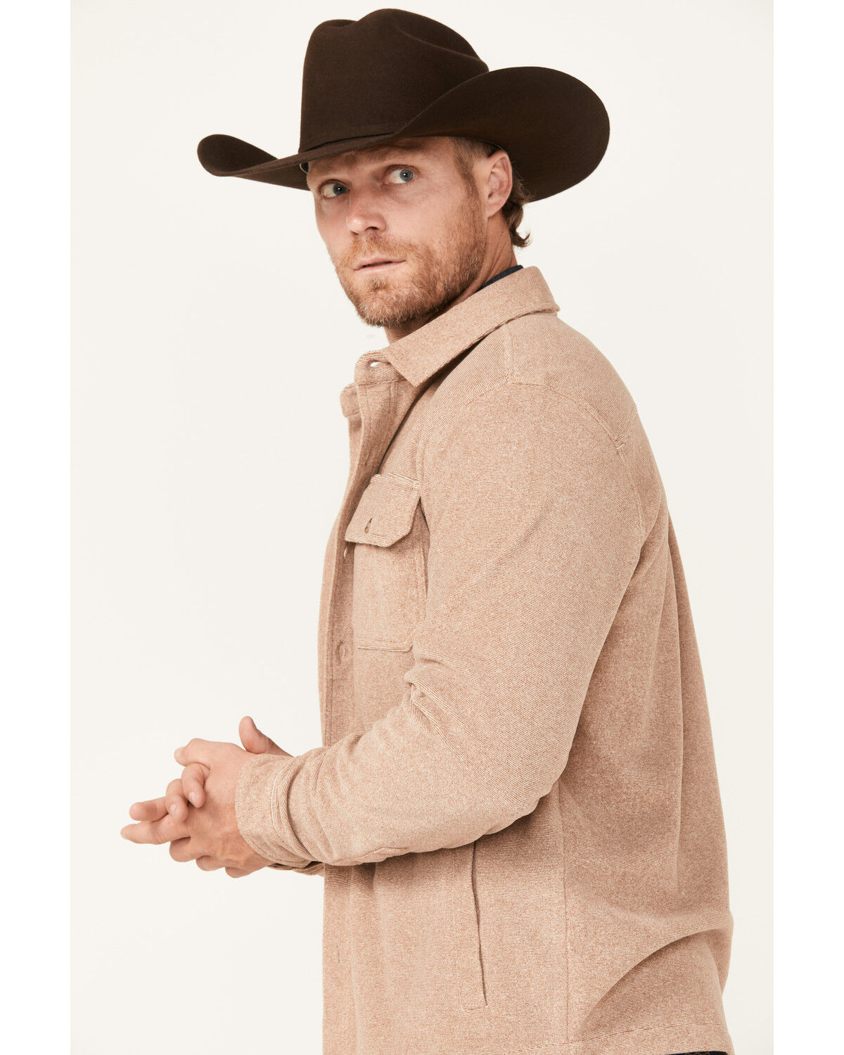 Image #2 - Cinch Men's Polar Fleece Long Sleeve Button-Down Shirt, Tan, hi-res