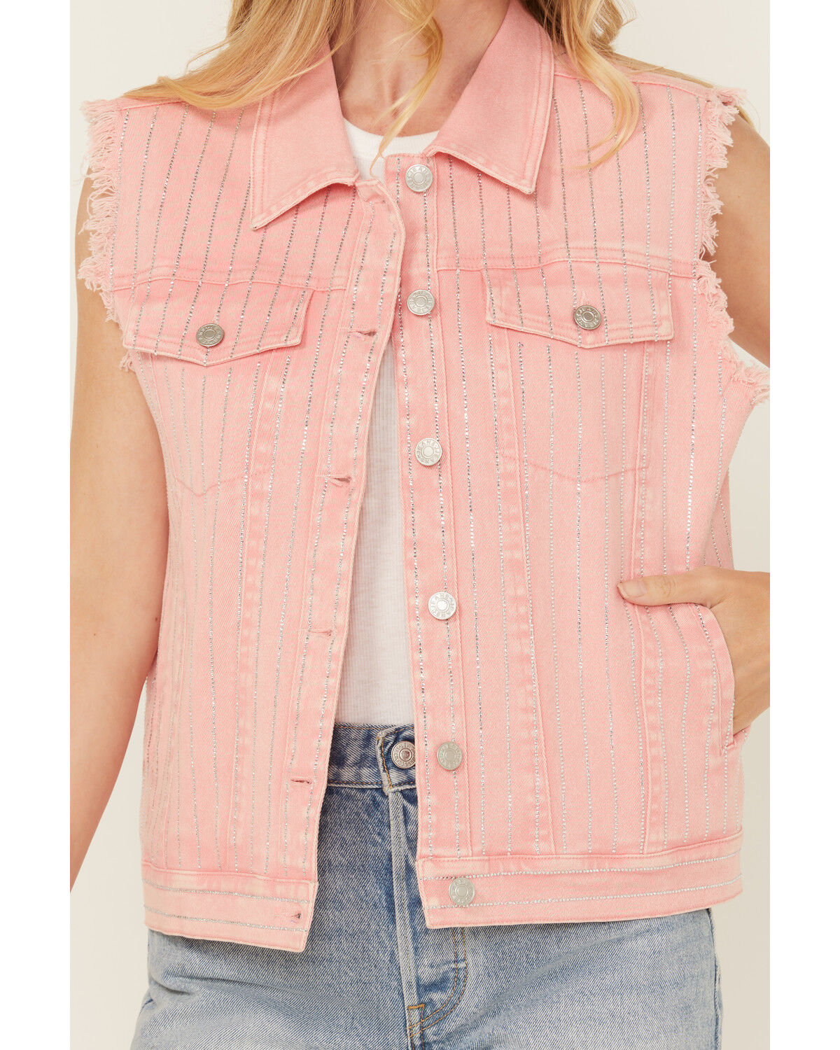 Image #3 - Blue B Women's Rhinestone Denim Vest, Pink, hi-res