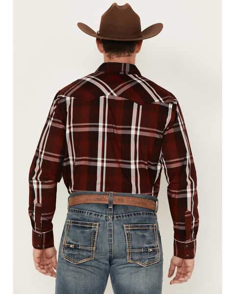 Image #4 - Wrangler Men's Plaid Print Long Sleeve Snap Western Shirt, Wine, hi-res