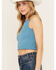 Image #2 - Fornia Women's Floral High Neck Cropped Top , Blue, hi-res
