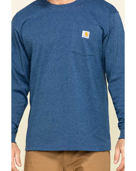 Image #4 - Carhartt Men's Loose Fit Heavyweight Long Sleeve Logo Pocket Work T-Shirt, Heather Blue, hi-res