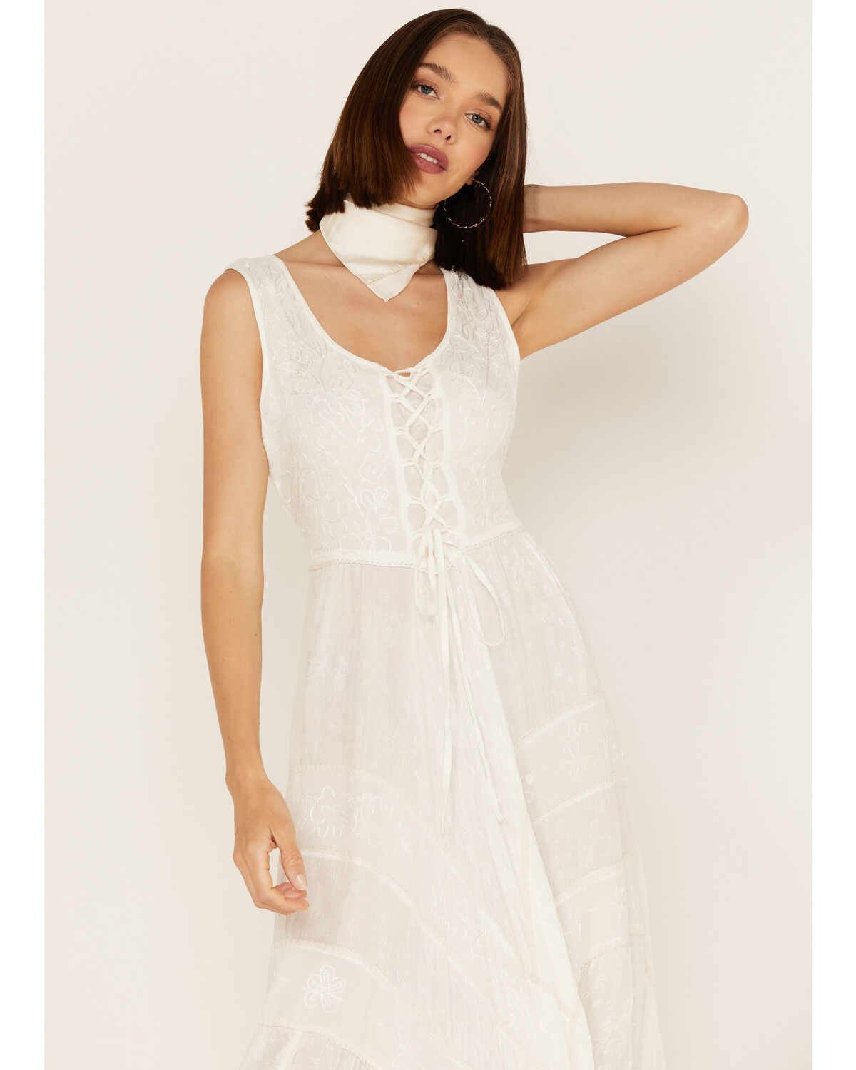 Image #3 - Scully Women's Lace-Up Jacquard Maxi Dress, Ivory, hi-res
