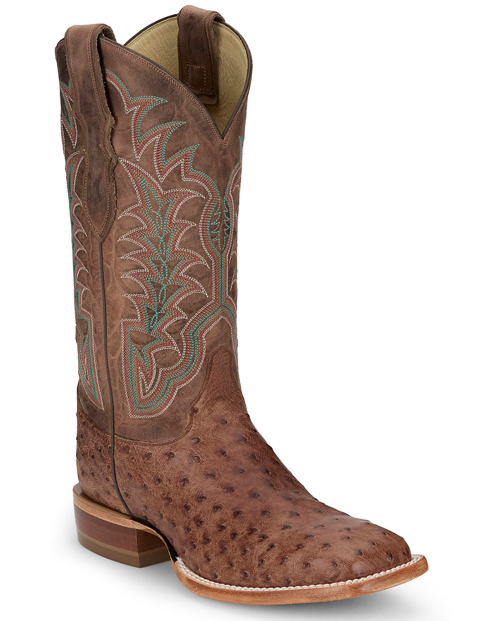 Justin Men s Chisolm Exotic Ostrich Western Boots Broad Square Toe Sheplers