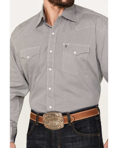 Image #3 - Stetson Men's Diamond Geo Print Long Sleeve Western Pearl Snap Shirt, Grey, hi-res