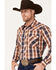 Image #2 - Cowboy Hardware Men's Hermosillo Plaid Print Long Sleeve Snap Western Shirt, Orange, hi-res