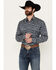Stetson Men's Medallion Long Sleeve Pearl Snap Western Shirt, Navy, hi-res