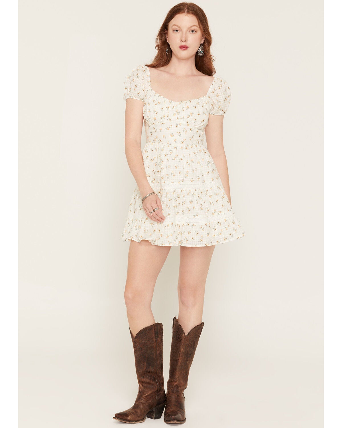 Image #1 - Cleo + Wolf Women's Ivy Floral Print Short Sleeve Mini Dress, Ivory, hi-res