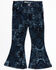 Image #1 - Shyanne Toddler Girls' Dark Wash Allover Printed Flare Jeans, Dark Wash, hi-res