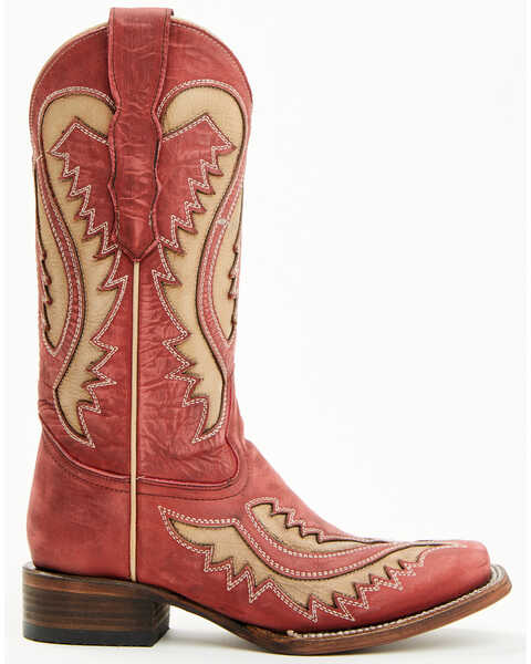 Image #3 - Corral Women's Inlay Western Boots - Square Toe , Red, hi-res