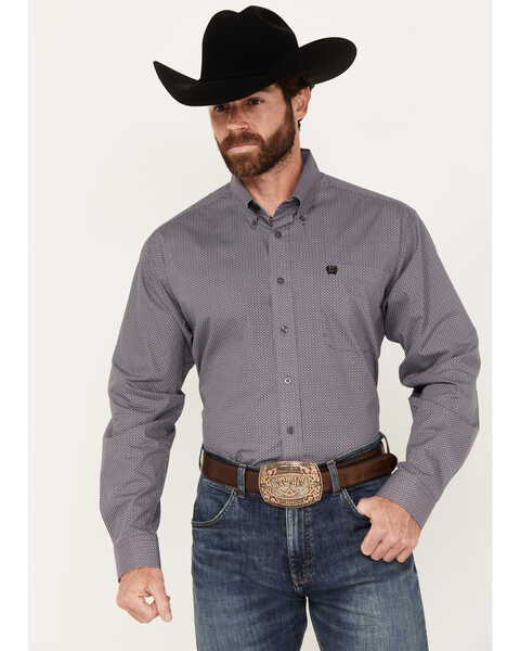 Image #1 - Cinch Men's Diamond Geo Print Long Sleeve Button-Down Western Shirt, Purple, hi-res