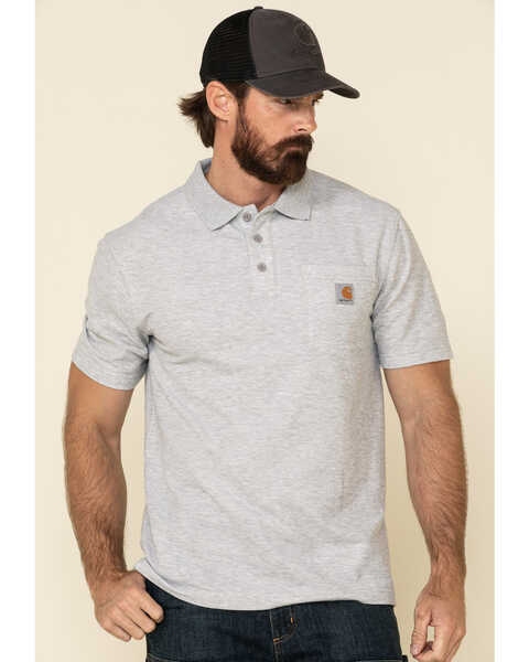 Image #1 - Carhartt Men's Contractors Pocket Short Sleeve Work Polo Shirt, Hthr Grey, hi-res