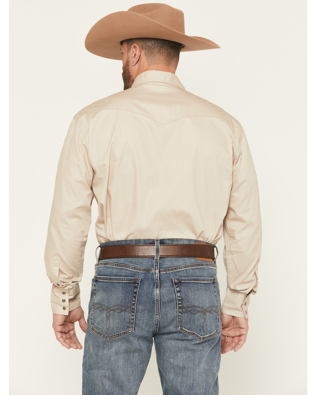 Image #4 - Roper Men's Solid Poplin Long Sleeve Snap Western Shirt, Tan, hi-res