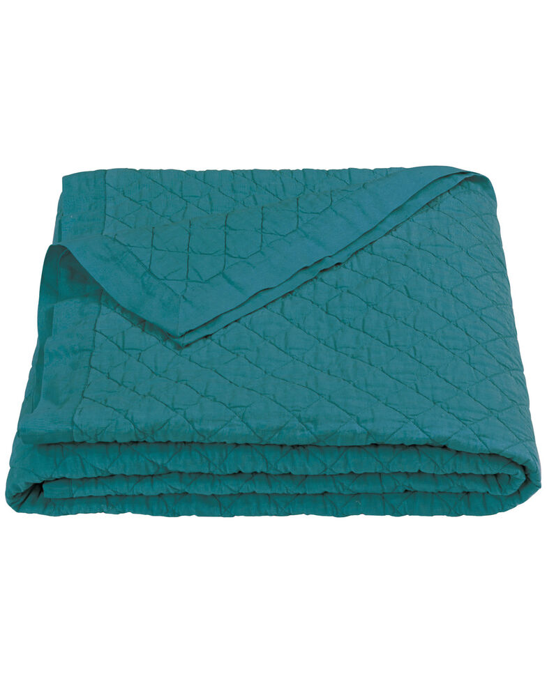HiEnd Accents Diamond Pattern Turquoise Linen Full/Queen Quilt, Turquoise, hi-res