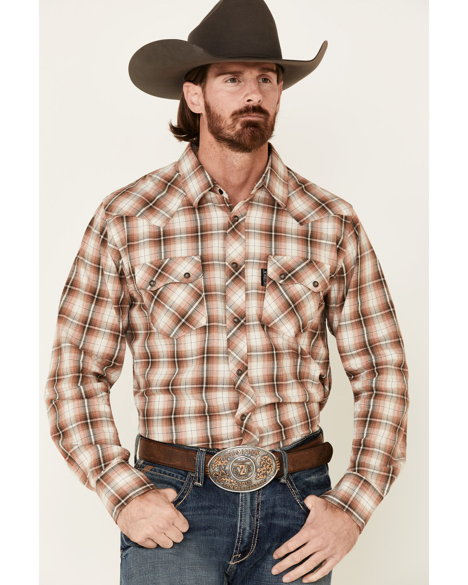 Outback Trading Co. Men s Brown Logan Performance Plaid Long Sleeve Western Flannel Shirt