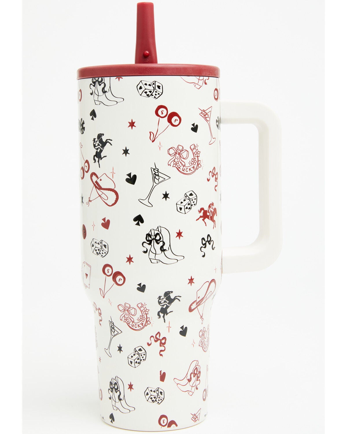 Boot Barn 40oz Vegas Luck Tumbler with Straw, Cream, hi-res