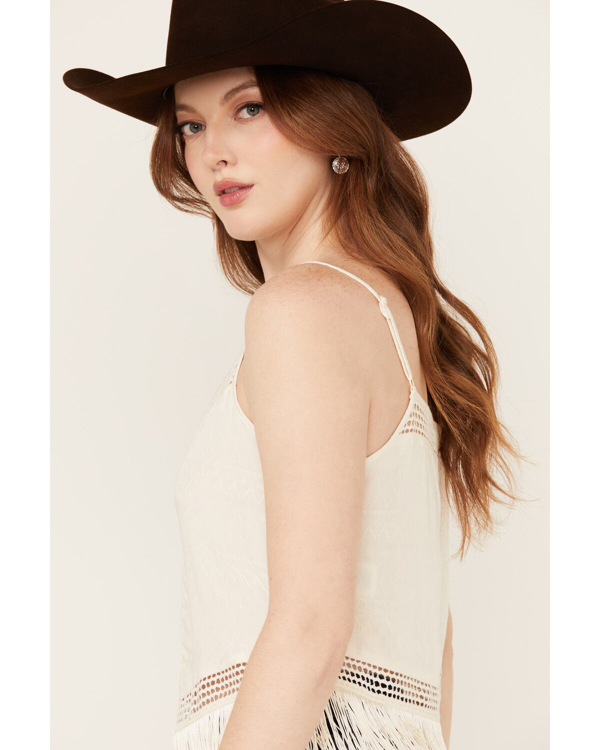 Image #3 - Idyllwind Women's Briarwick Jacquard Print Fringe And Lace Tank Top, Ivory, hi-res