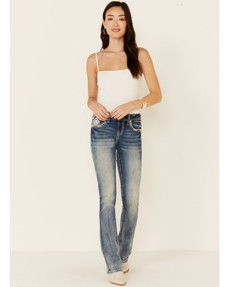 Grace in LA Women's Diamond Border Bootcut Jeans, Blue, hi-res