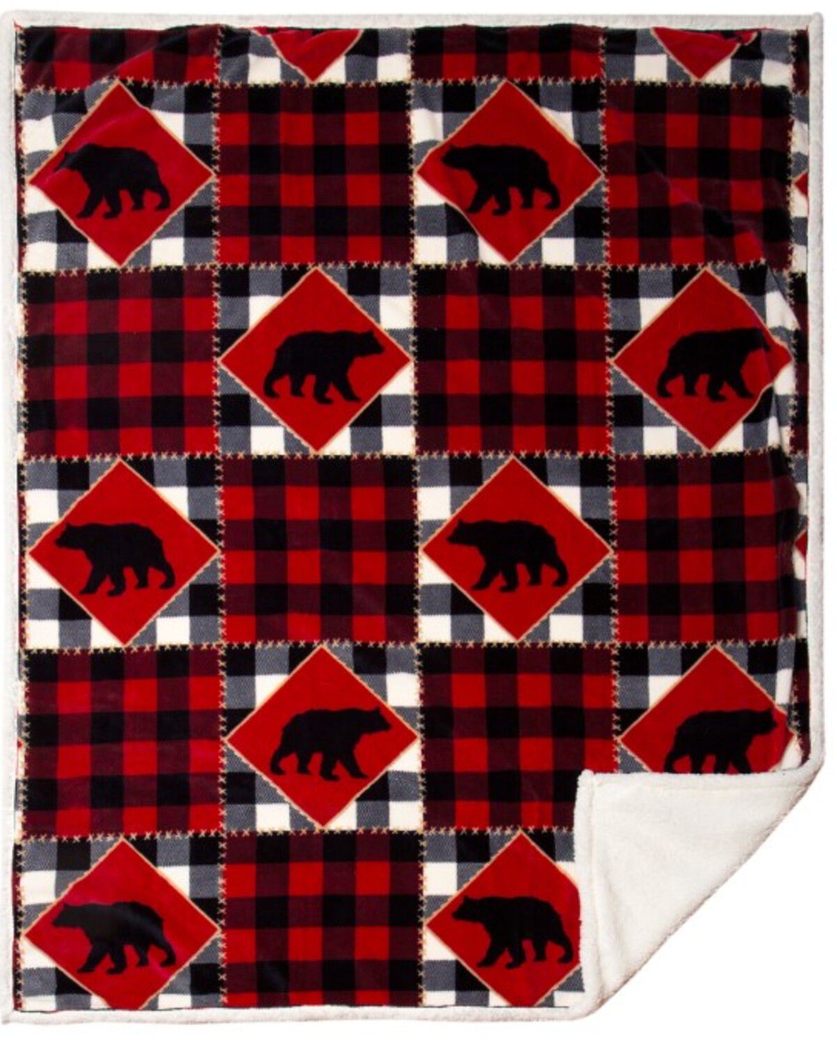 Image #1 - Carstens Home Lumberjack Bear Plaid Print Sherpa Throw Blanket, Brown, hi-res