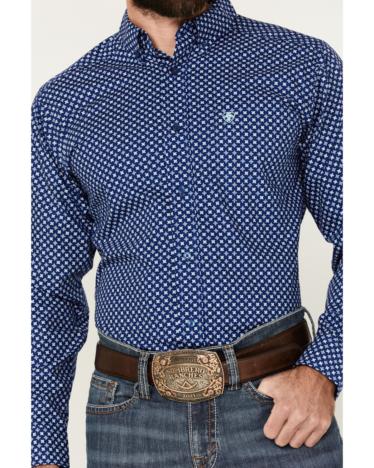 Image #3 - Ariat Men's Price Geo Print Fitted Long Sleeve Button-Down Western Shirt, , hi-res